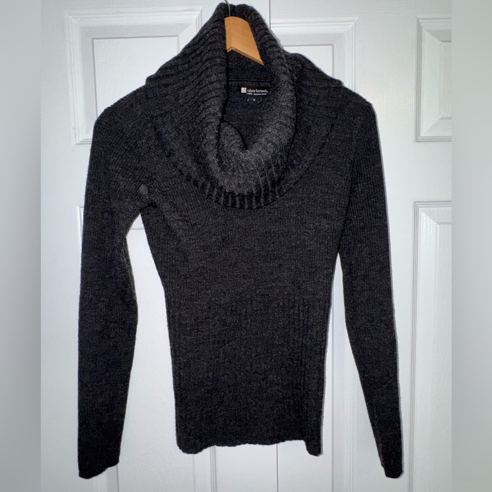Valerie Bertinelli 100% Merino Wool Ribbed Cowl Neck Sweater Gray Size M